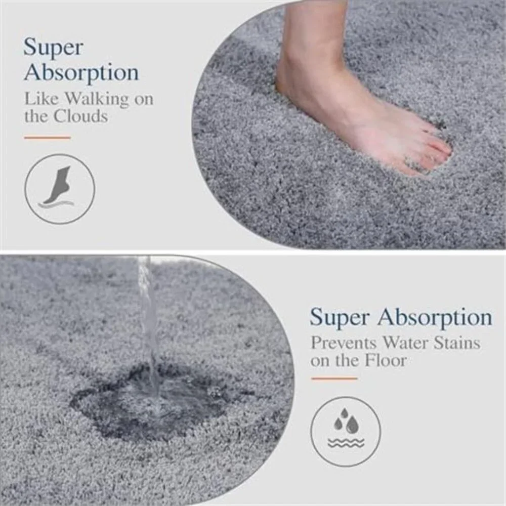 Bathroom Rug 16x24 Grey Non Slip Absorbent Microfiber Shag Bath Mat